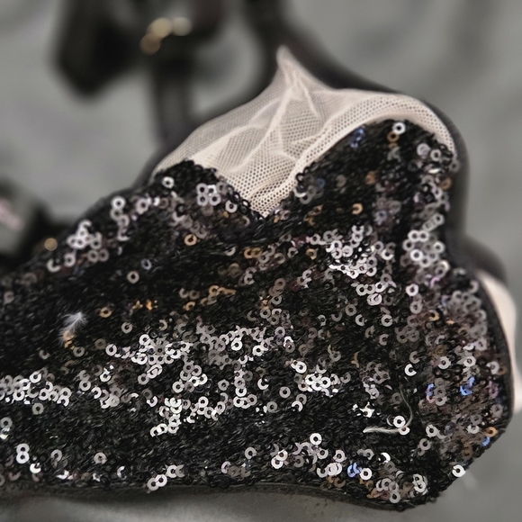 Victoria Secret Bralette Sheer Black Embellished Sequins Bra Sz Large - Picture 4 of 8